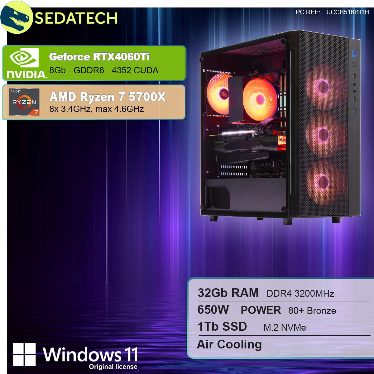 Gaming PC, AMD Ryzen 7 5700X, Geforce RTX4060Ti