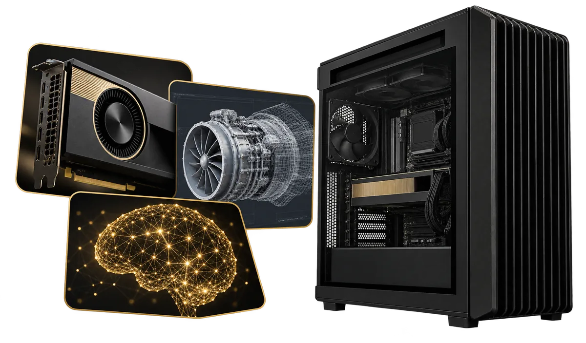NVIDIA RTX PRO : Workstation mit Illustrationen professioneller Anwendungen.