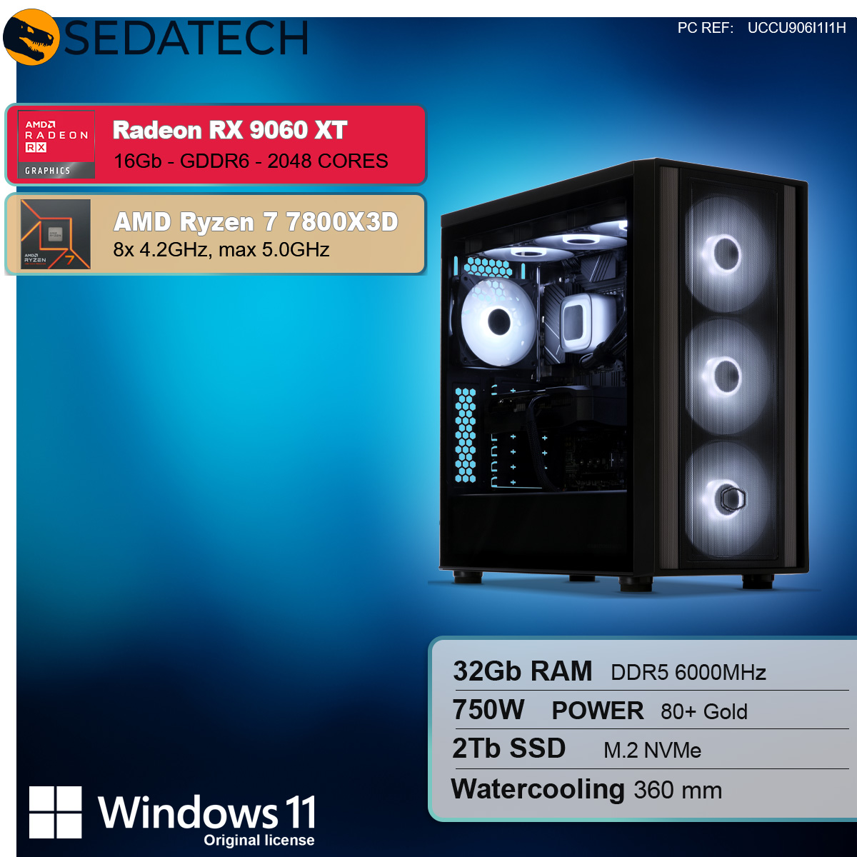 Gaming PC, AMD Ryzen 7 7800X3D, Radeon RX 9060XT