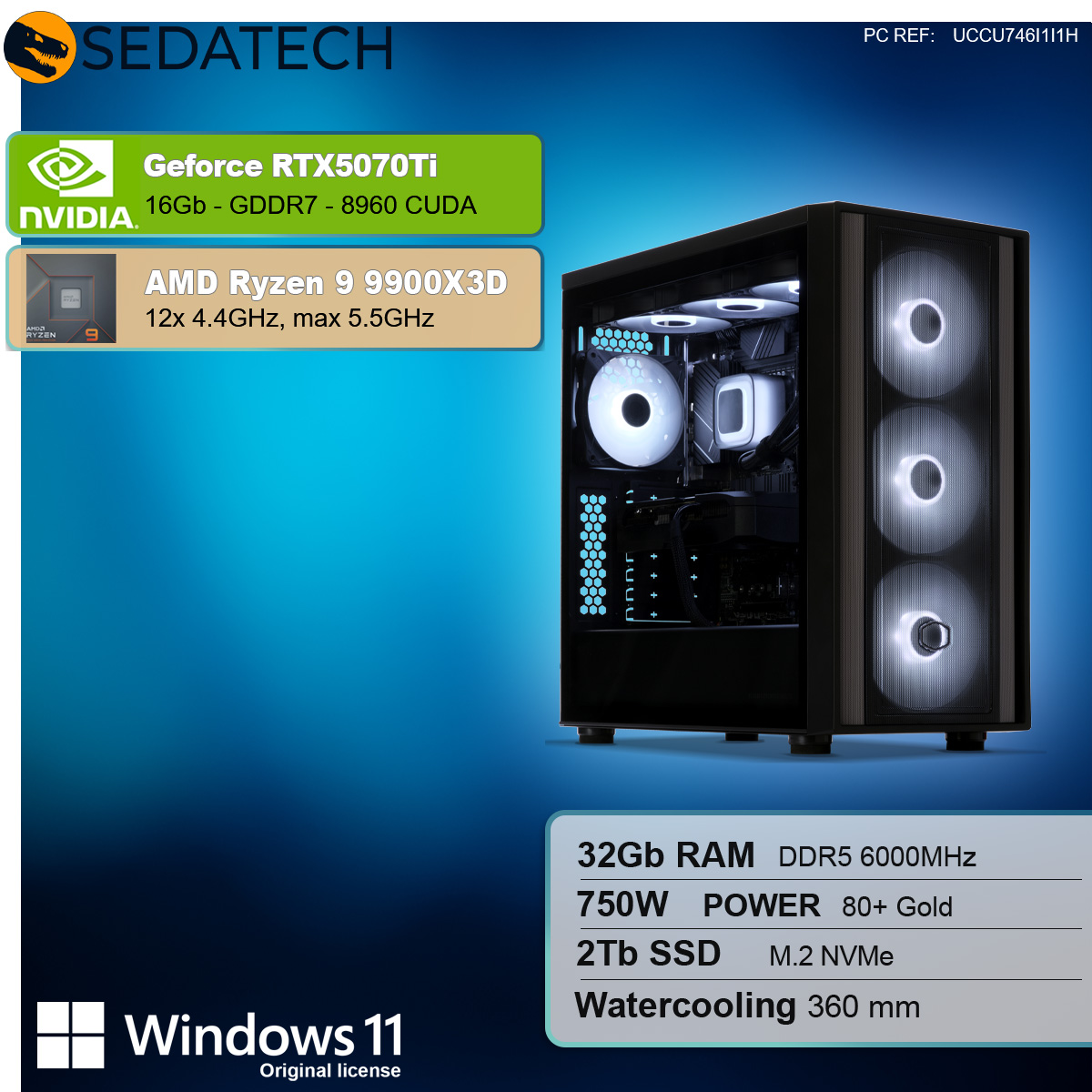 Gaming PC, AMD Ryzen 9 9900X3D, Geforce RTX5070Ti