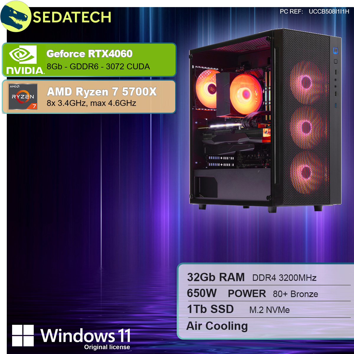 Gaming PC, AMD Ryzen 7 5700X, Geforce RTX4060 Gaming PC, AMD Ryzen 7 5700X, Geforce RTX4060