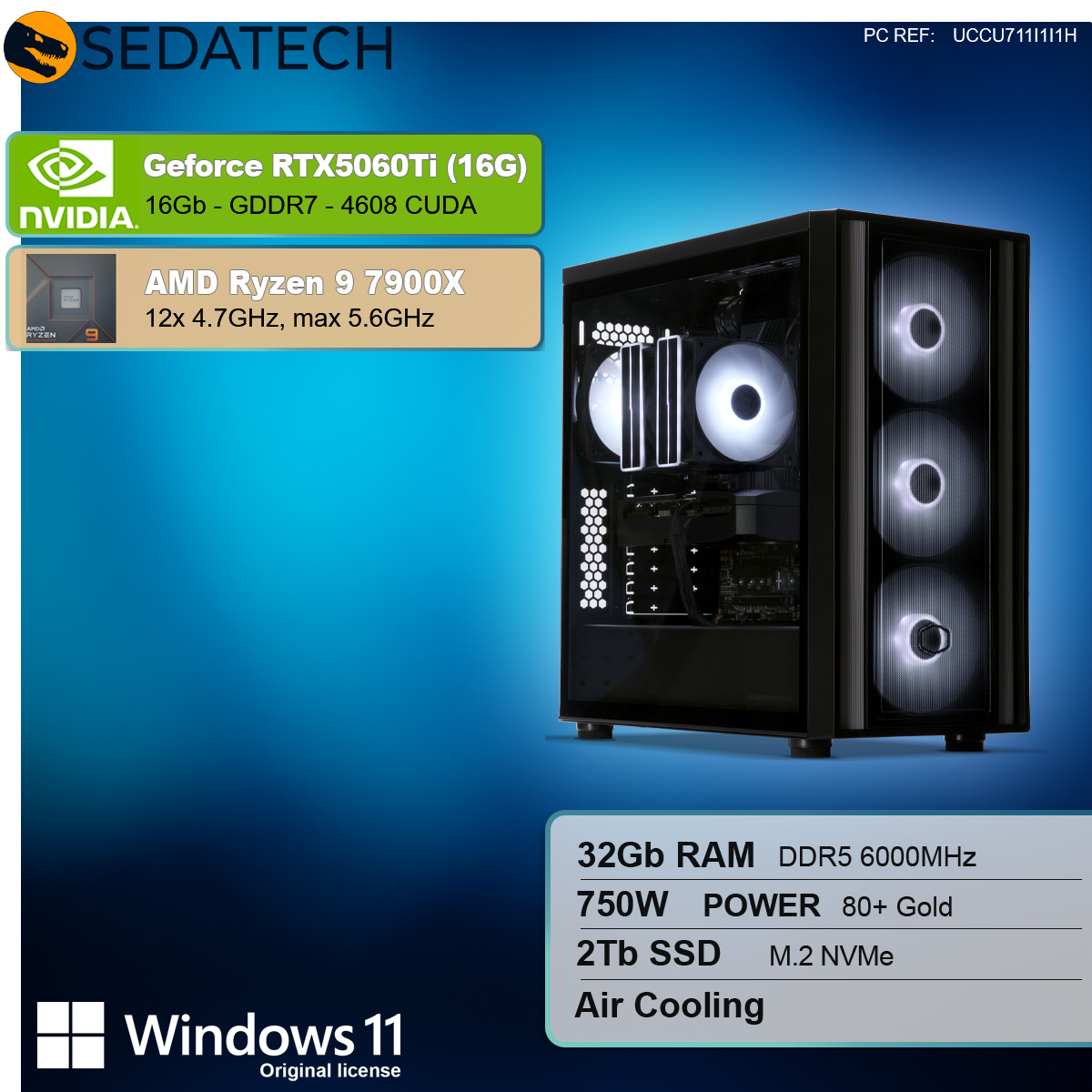 Gaming PC, AMD Ryzen 9 7900X, Geforce RTX5060Ti 16Gb