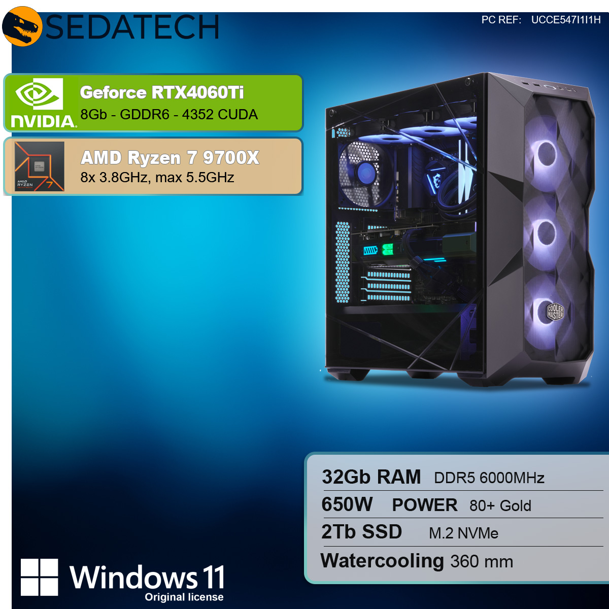 Gaming PC, AMD Ryzen 7 9700X, Geforce RTX4060Ti