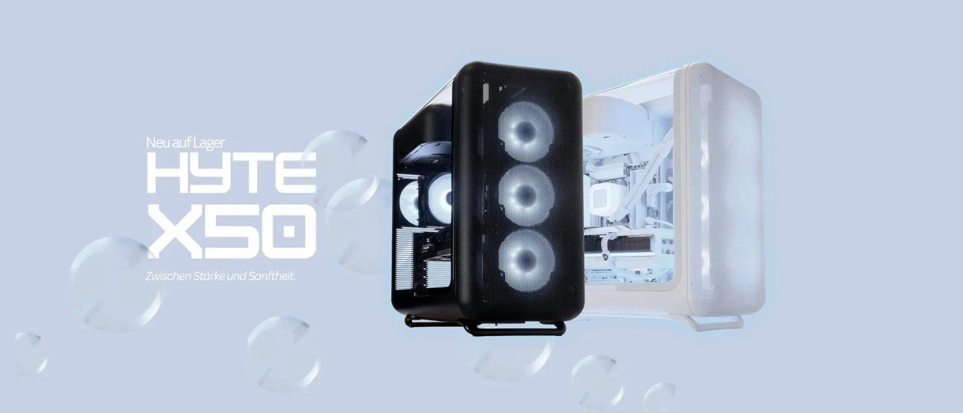 PCs mit HYTE X50 Gehäusen in Schwarz und Weiß